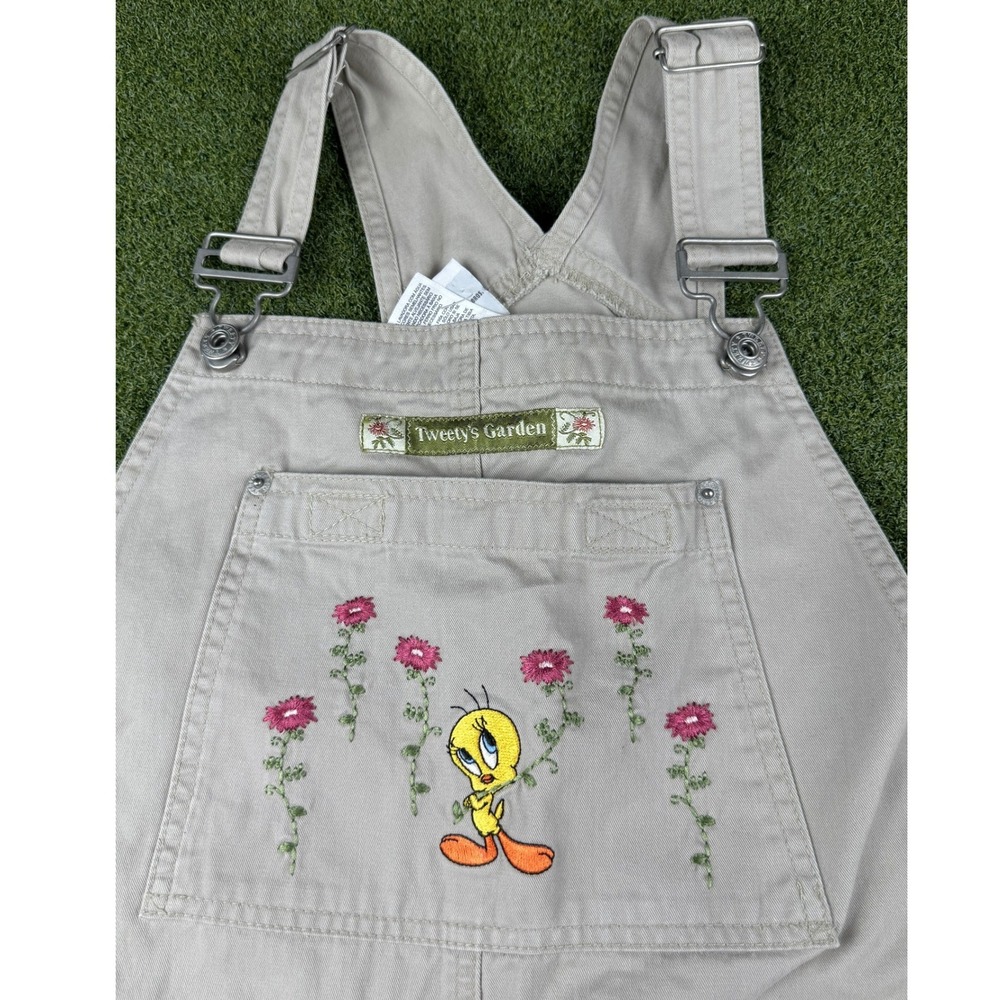 Vintage 1999 Warner Bros Tweety Bird Overalls Tan Wide Leg Carpenter Womens S - Picture 6 of 14